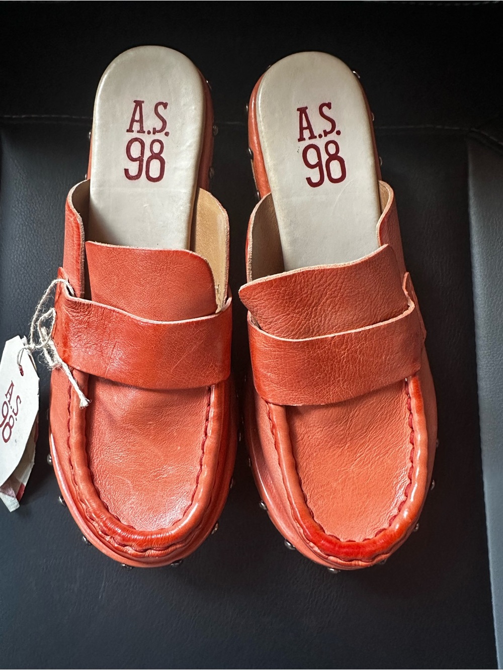 A.S.98 Women’s Leather Mule Clogs in Burnt Orange